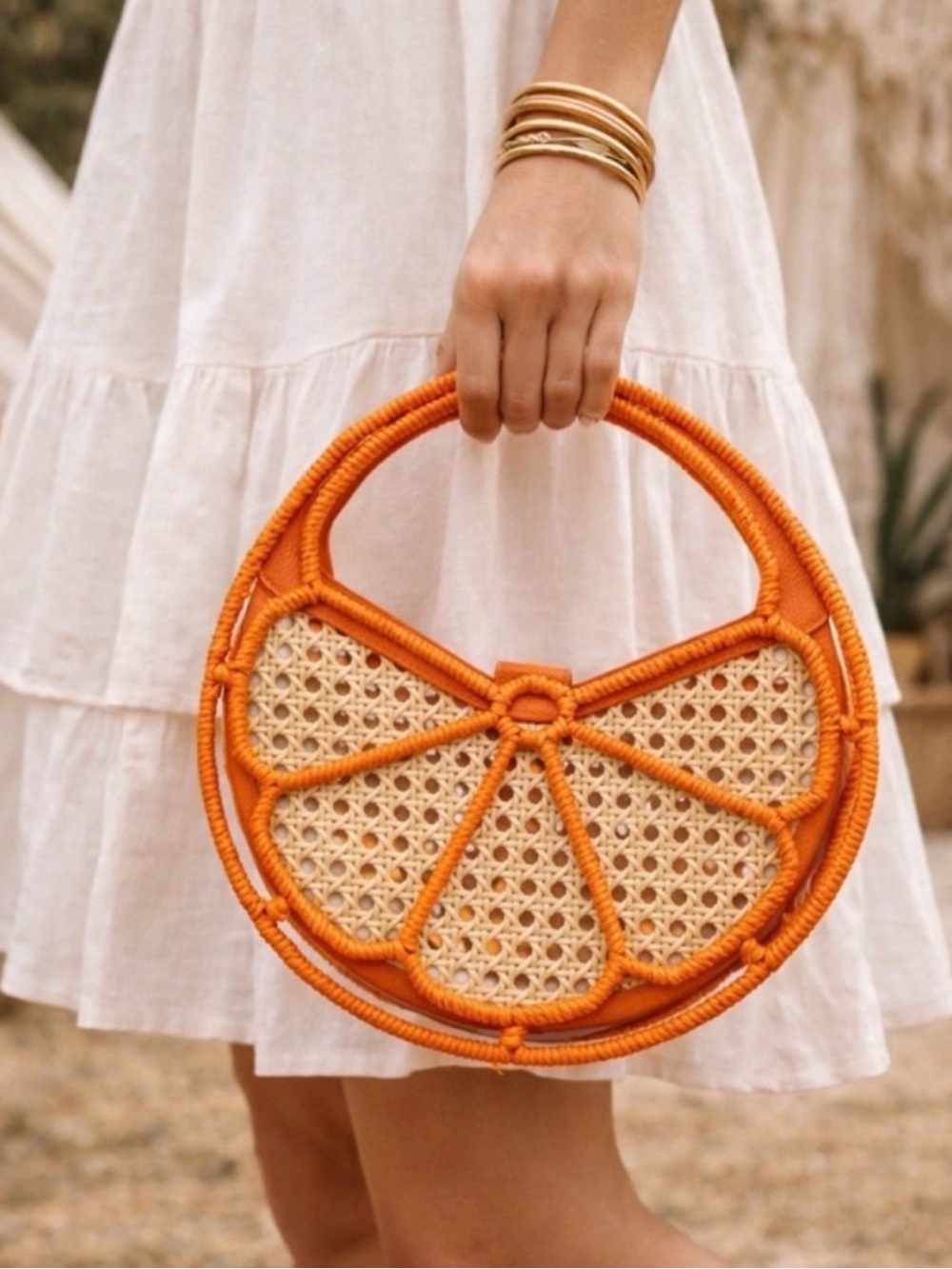A new day RARE Handwoven Orange slice Rattan Circle Tote